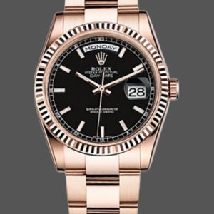 Rolex Day-Date 118235 Black Dial Fluted Bezel 36mm Unisex Replica Watch