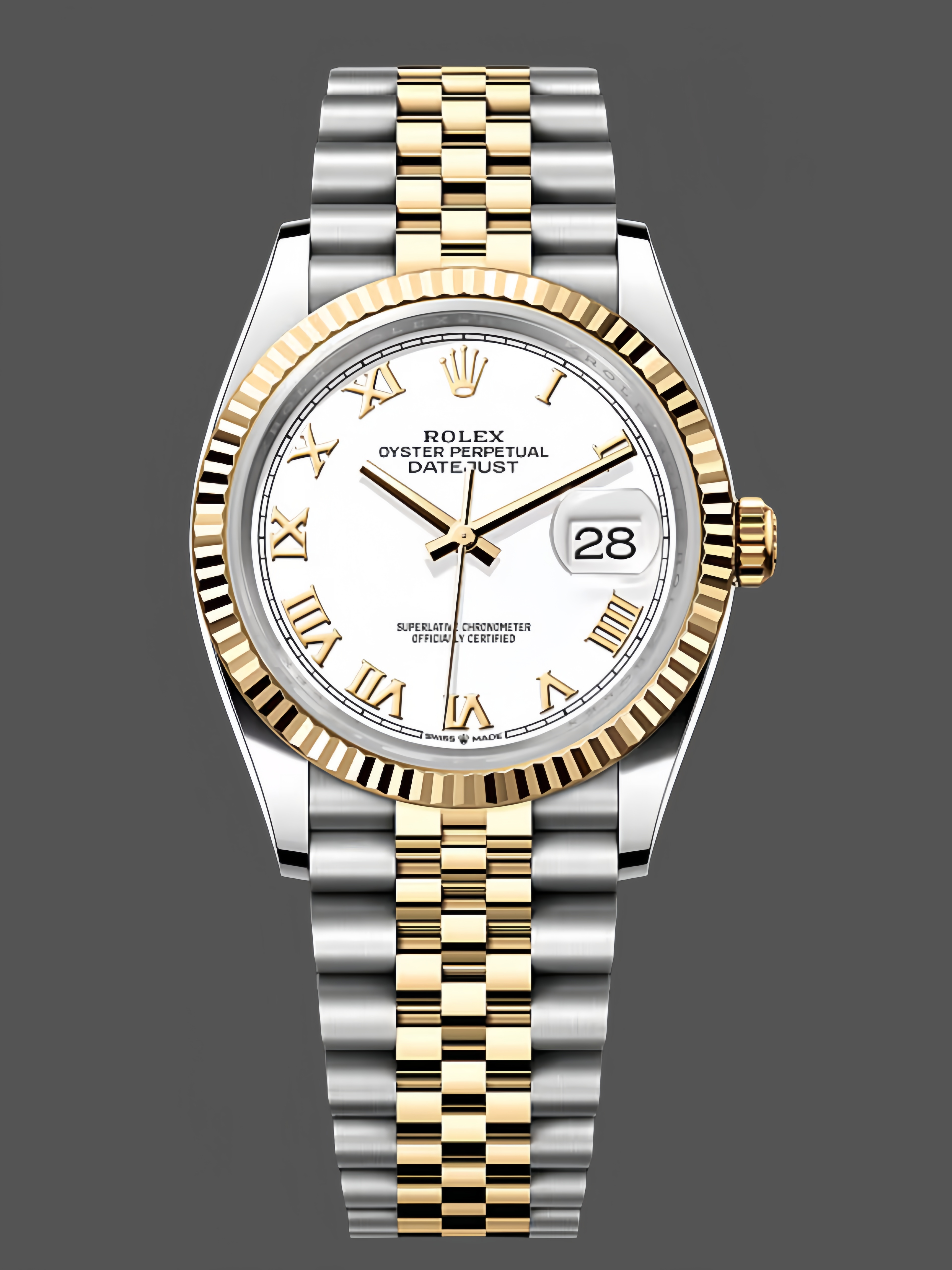 Rolex Datejust 126233 White Roman Dial Fluted Bezel 36MM Unisex Replica Watch