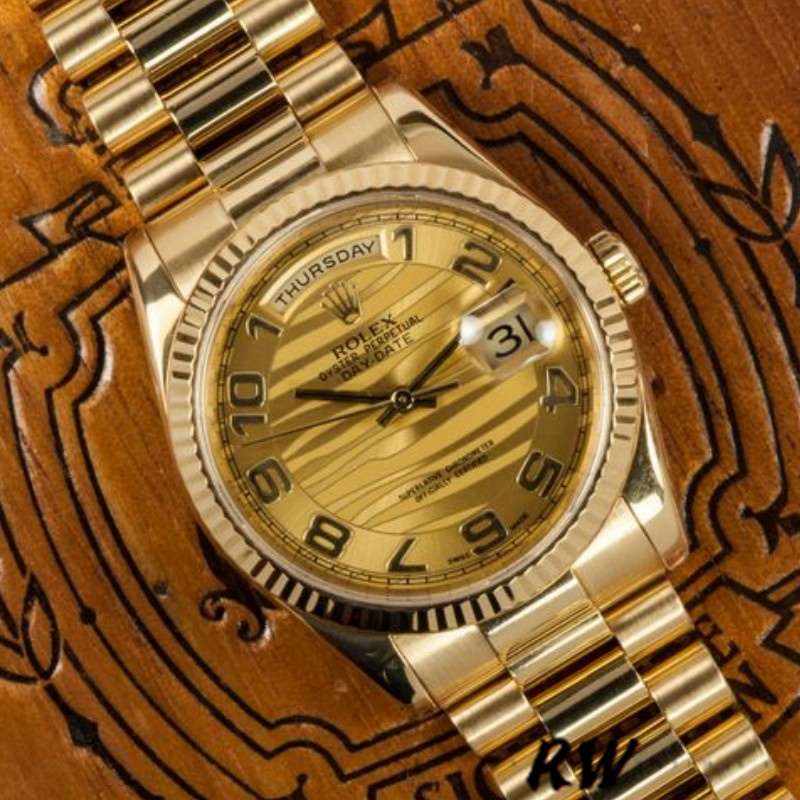 Rolex Day-Date 118238 Arabic Numeral Wave Champagne Dial Yellow gold 36mm Unisex Replica Watch - Image 2