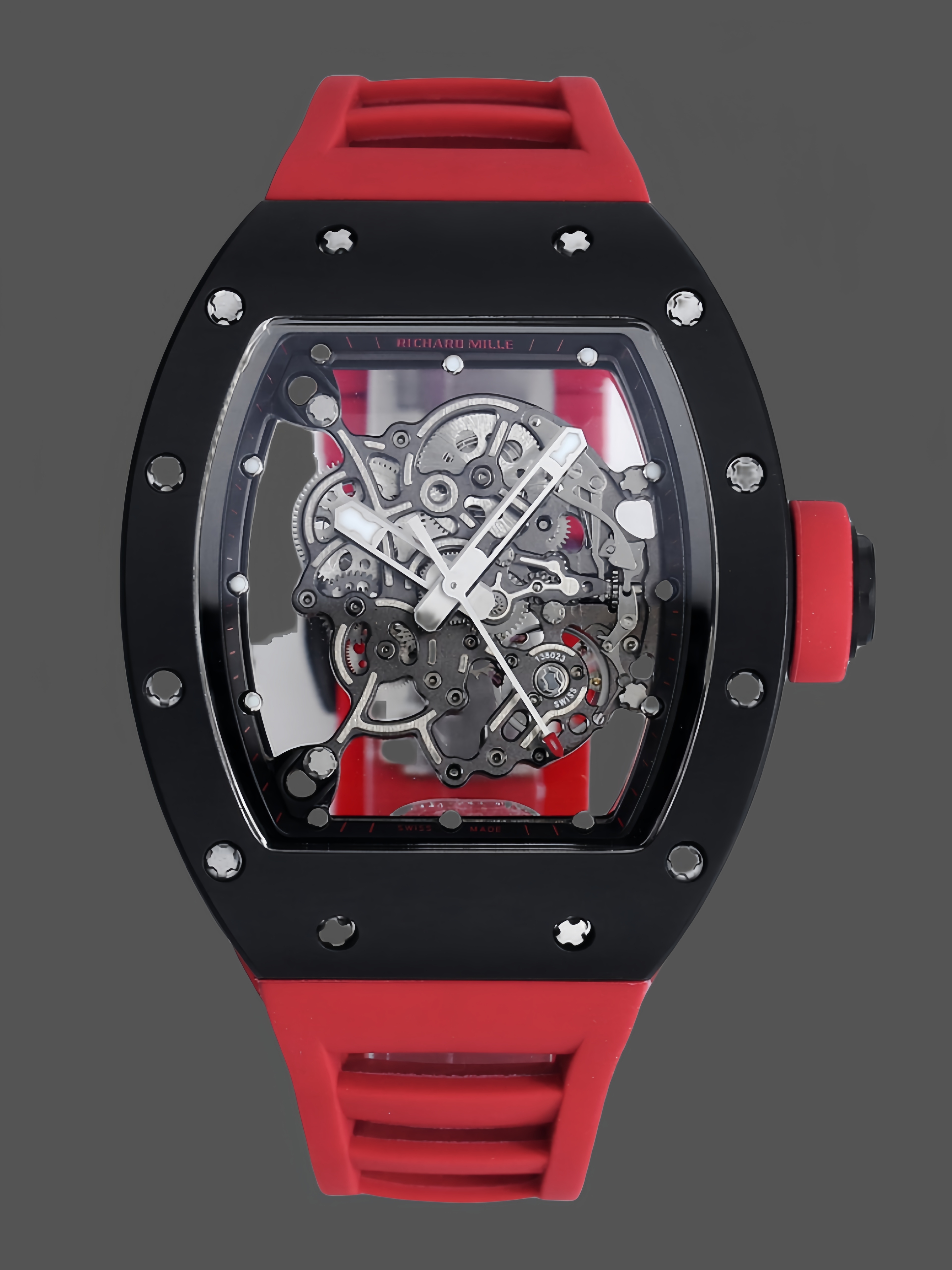 Richard Miller RM 055 RMUL2 NTPT Carbon Fiber Red Rubber Strap