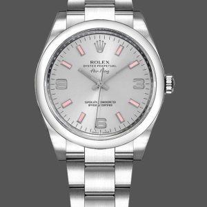 Rolex Oyster Perpetual Air-King 114200 Silver Dial Pink Baton 34mm Unisex replica watch