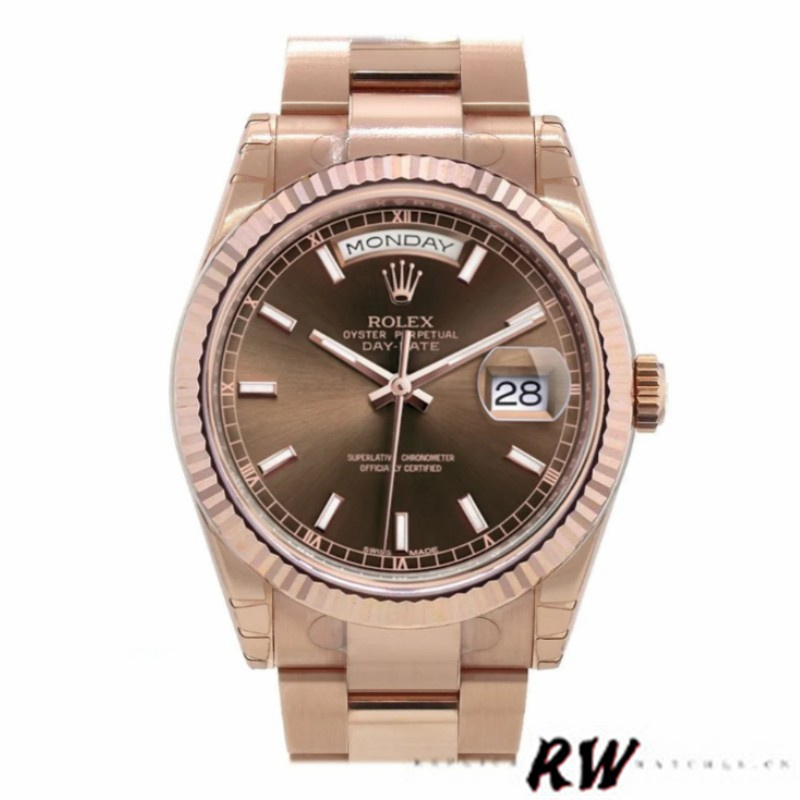 Rolex Day-Date 118235 Fluted Bezel Chocolate Dial 36mm Unisex Replica Watch - Image 2
