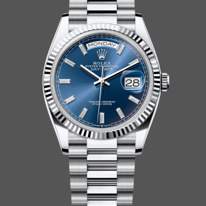 Rolex Day Date 36 36mm Bright Blue Diamond-Set Dial Fluted Bezel Presi m128236 0023