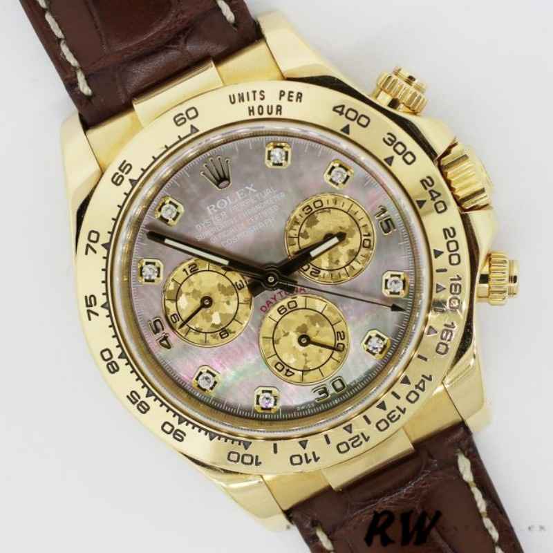 Rolex Daytona 116518 Yellow Gold Dark MOP Diamonds Dial 40mm Mens Replica Watch - Image 2