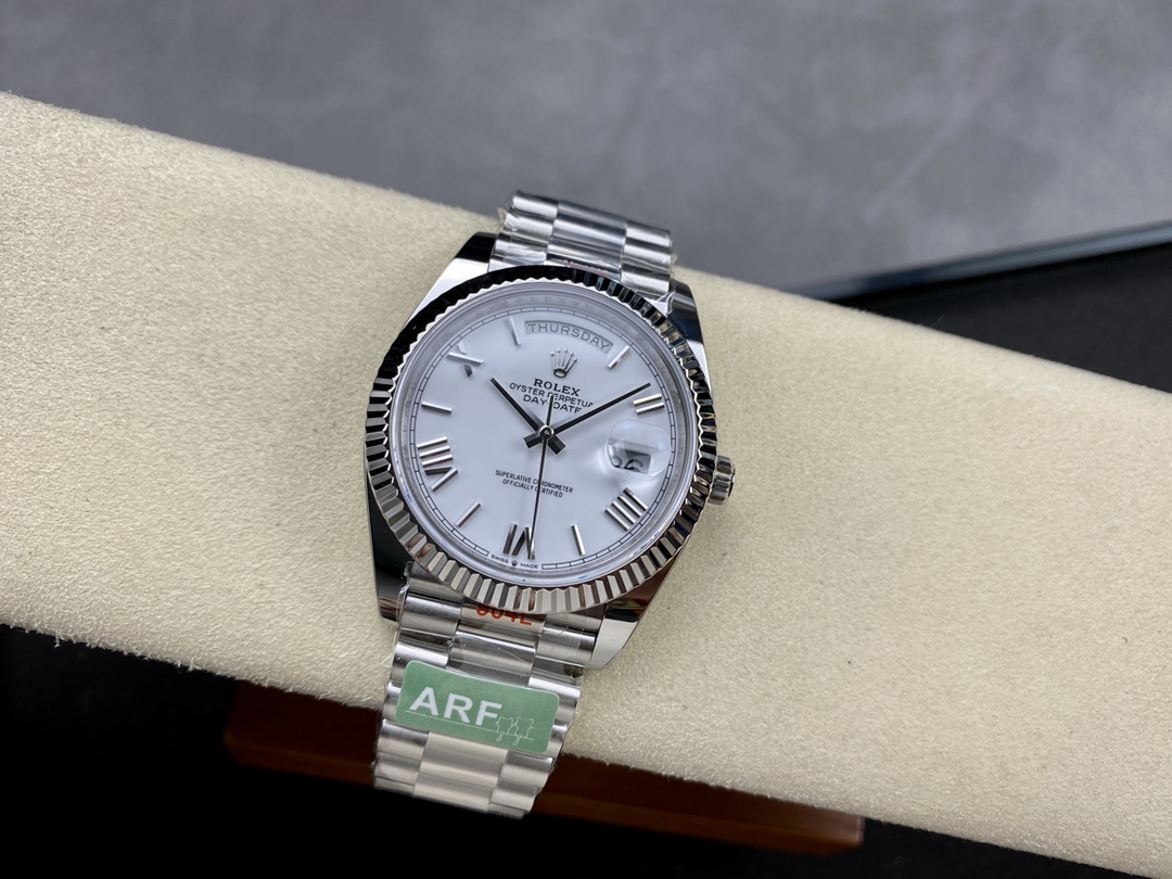 Rolex Day-Date 228239 White Roman Dial Fluted Bezel 40mm Mens Replica Watch - Image 6