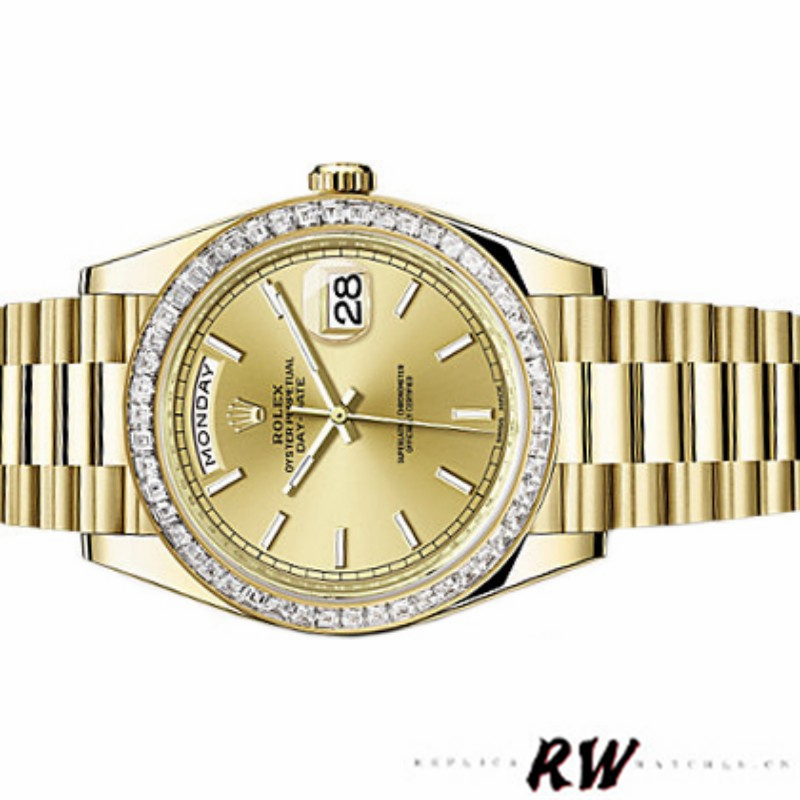 Rolex Day-Date 228398TBR Champagne Index Dial Diamond Bezel 40mm Mens Replica Watch - Image 4