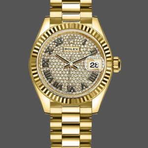 Rolex Datejust 279178 Diamond Pave Dial Fluted Bezel 28mm Lady Replica Watch