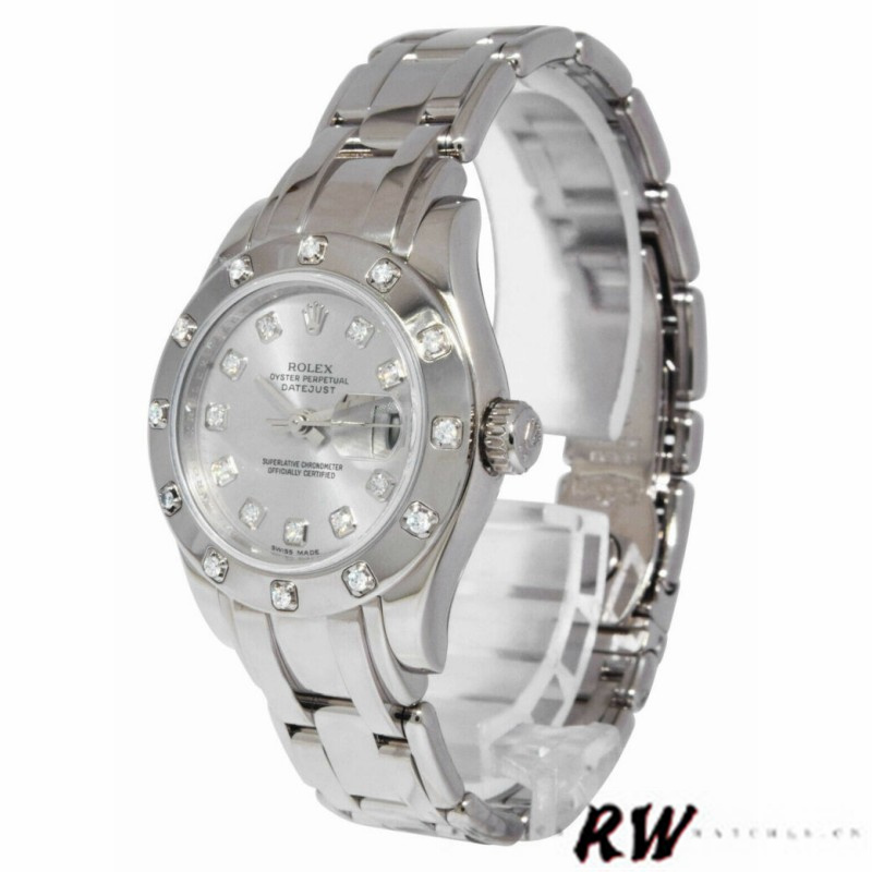 Rolex Pearlmaster 80319 Silver Diamond Dial 29MM Lady Replica Watch - Image 4