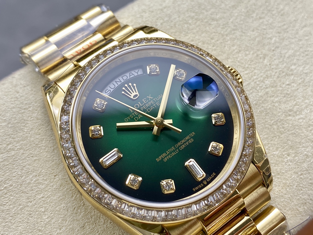 Rolex Day-Date 128348RBR Green Ombre Diamond Dial Yellow Gold 36MM Unisex Replica Watch - Image 4