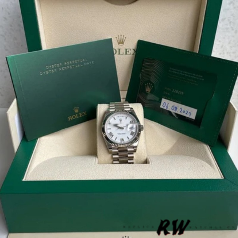 Rolex Day-Date 228239 White Roman Dial Fluted Bezel 40mm Mens Replica Watch - Image 15