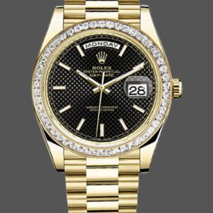 Rolex Day-Date 228398TBR Black Diagonal Motif Dial Diamond Bezel 40mm Mens Replica Watch