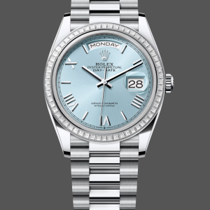 Rolex Day Date 36 Diamond Bezel Ice Blue Roman Dial m128396tbr 0019