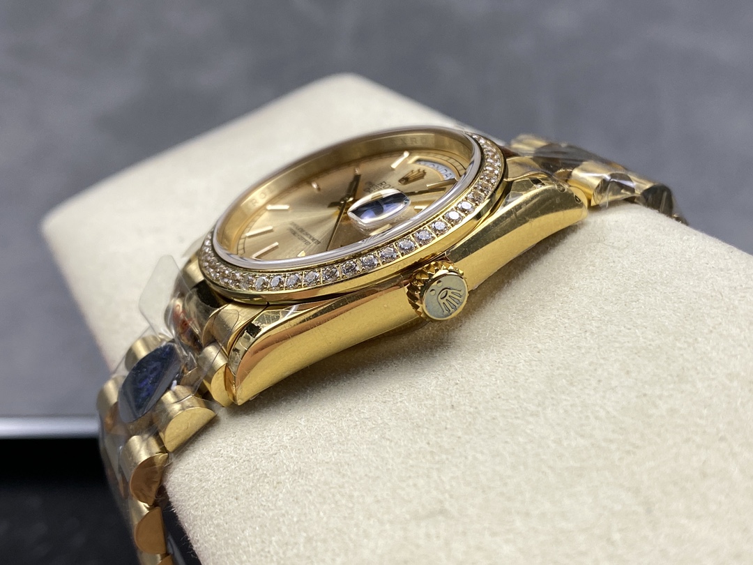 Rolex Day-Date 128348RBR Champagne Index Dial Yellow Gold 36MM Unisex Replica Watch - Image 8