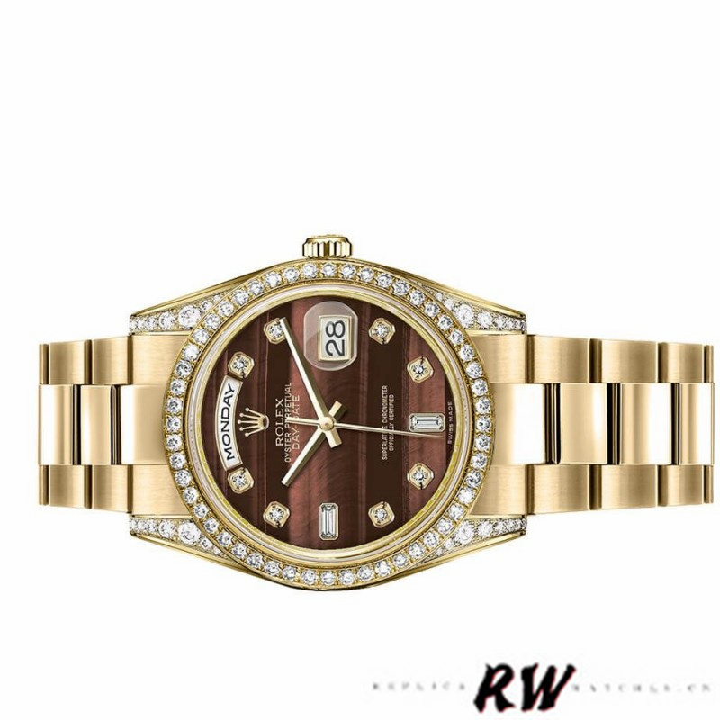 Rolex Day-Date 118388 Yellow Gold Bull's Eye Brown Dial 36mm Unisex Replica Watch - Image 4