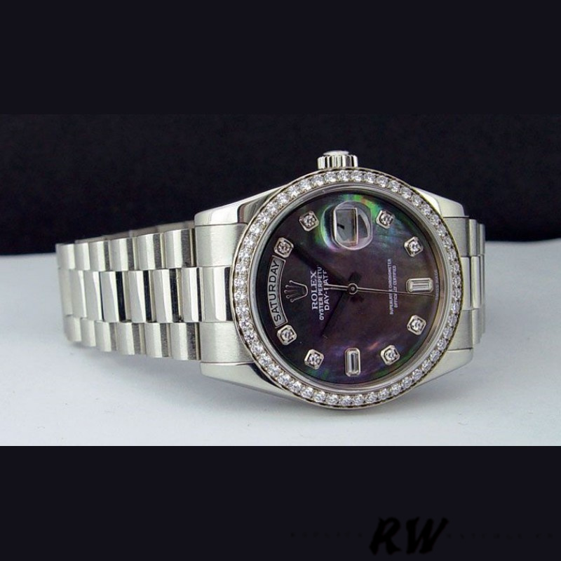 Rolex Day Date 118346 Black MOP Dial Platinum 36mm Unisex Replica Watch - Image 4