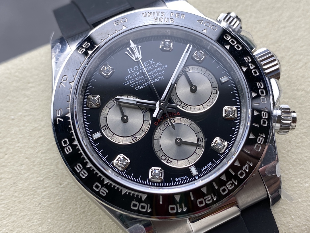 Rolex Daytona 116519 White Gold Automatic Black Dial Diamonds 40mm Mens Replica Watch - Image 4