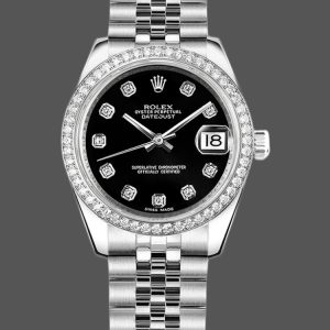 Rolex Datejust 178384 Diamond Bezel Black Diamond Dial 31MM Lady Replica Watch
