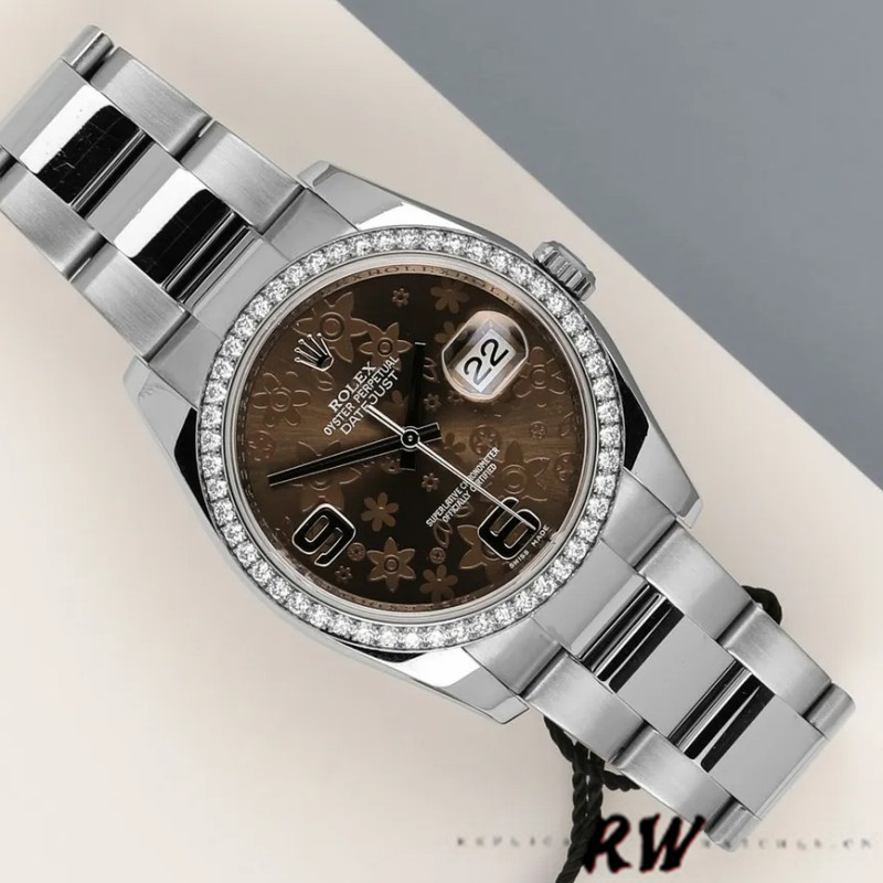 Rolex Datejust 116244 Bronze Floral Arabic Diamond Dial 36mm Unisex Replica Watch - Image 3