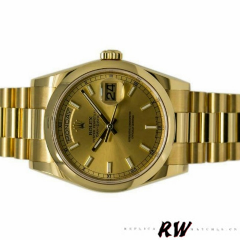 Rolex Day-Date 118208 Yellow Gold Champagne Dial 36mm Unisex Replica Watch - Image 5