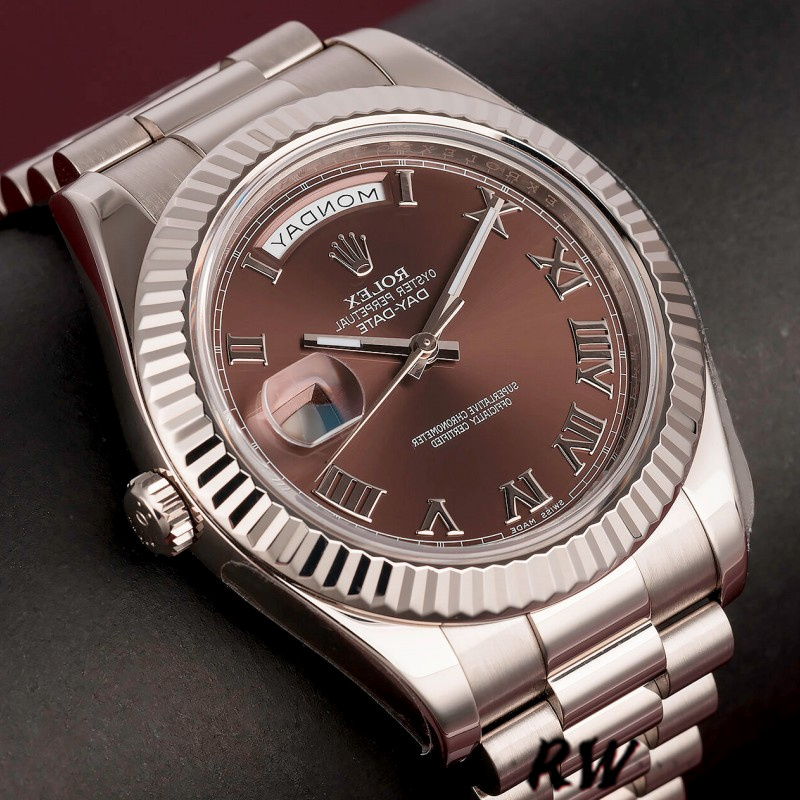 Rolex Day-Date 218239 Chocolate Brown Roman Numerals Dial White Gold 41MM Mens Replica Watch - Image 4