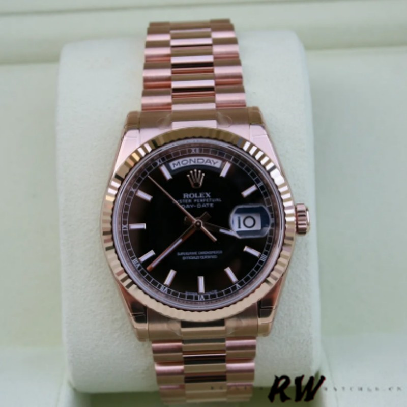 Rolex Day-Date 118235 Black Dial Rose Gold 36mm Unisex Replica Watch - Image 2