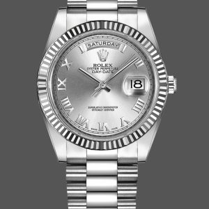Rolex Day-Date 218239 Silver Roman Numerals Dial White Gold 41MM Mens Replica Watch