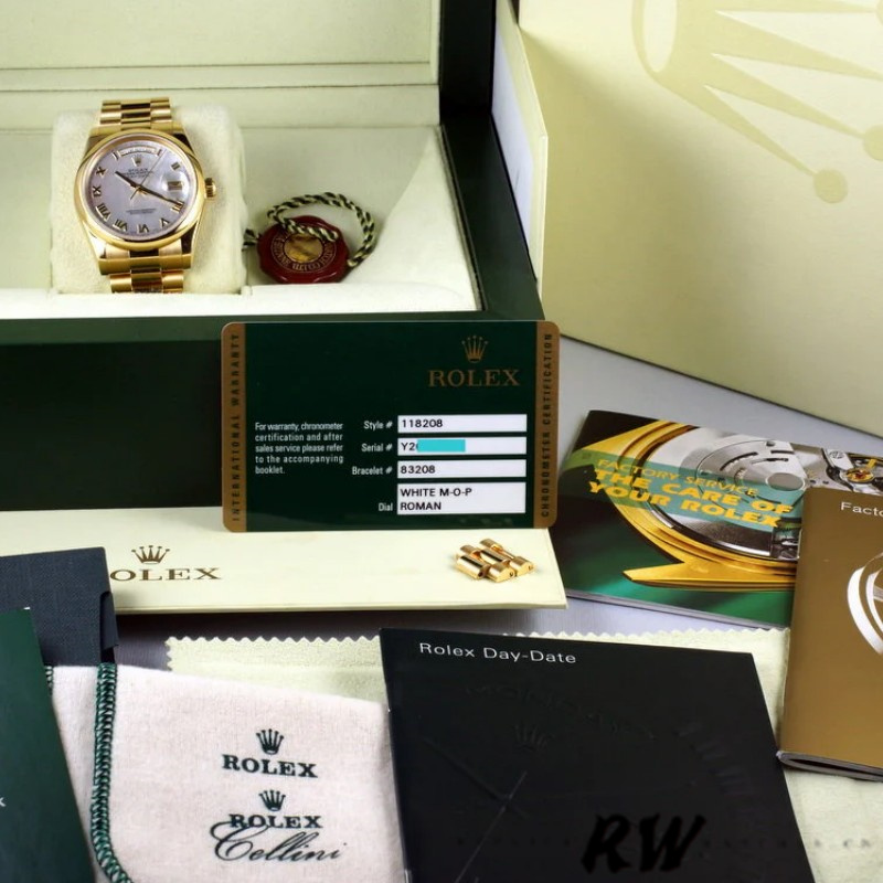 Rolex Day-Date 118208 Mother of Pearl Roman Numeral Dial 36mm Unisex Replica Watch - Image 6