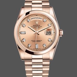 Rolex Day-Date 118205 Rose Gold Champagne Diamond Dial 36mm Unisex Replica Watch