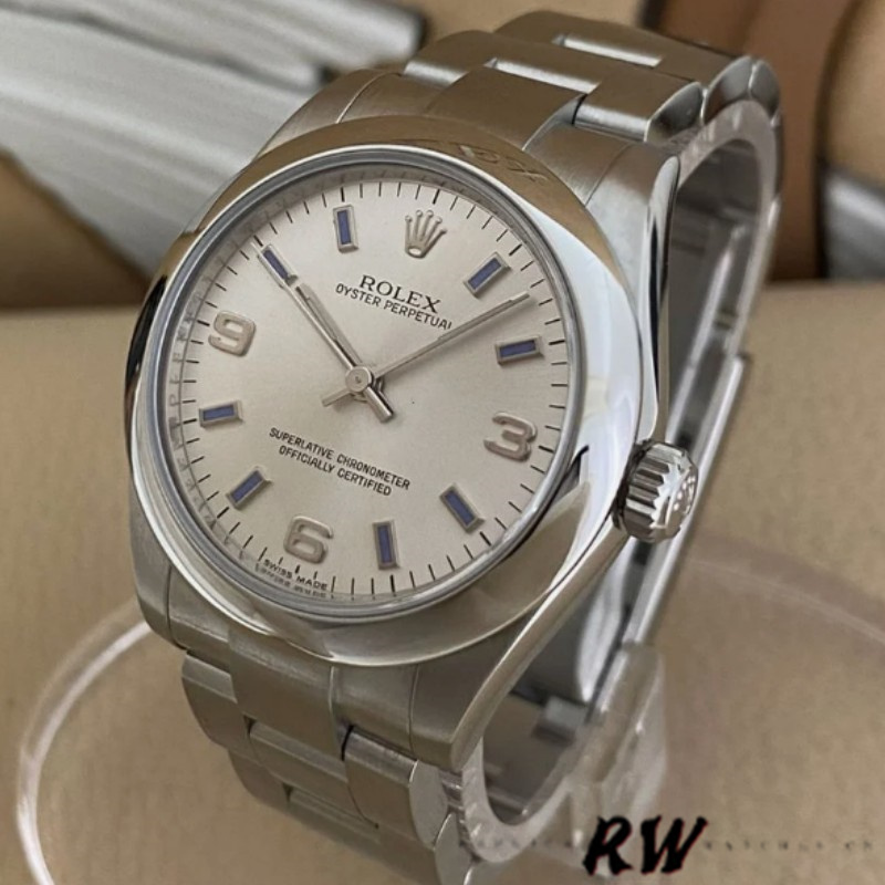 Rolex Oyster Perpetual 177200 Silver Dial Blue Markers 31mm Lady Replica Watch - Image 3
