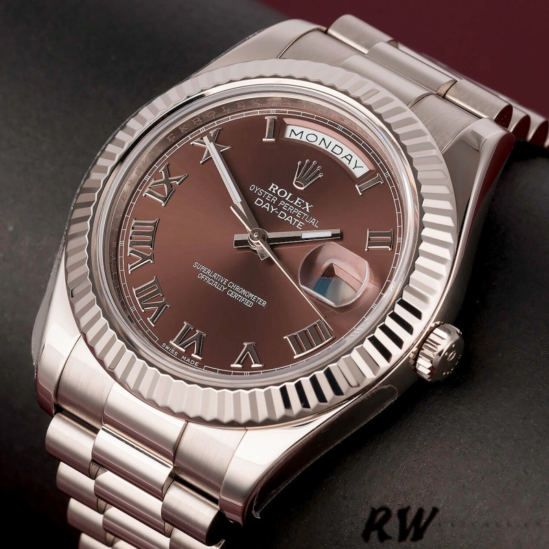 Rolex Day-Date 218239 Chocolate Brown Roman Numerals Dial White Gold 41MM Mens Replica Watch - Image 3