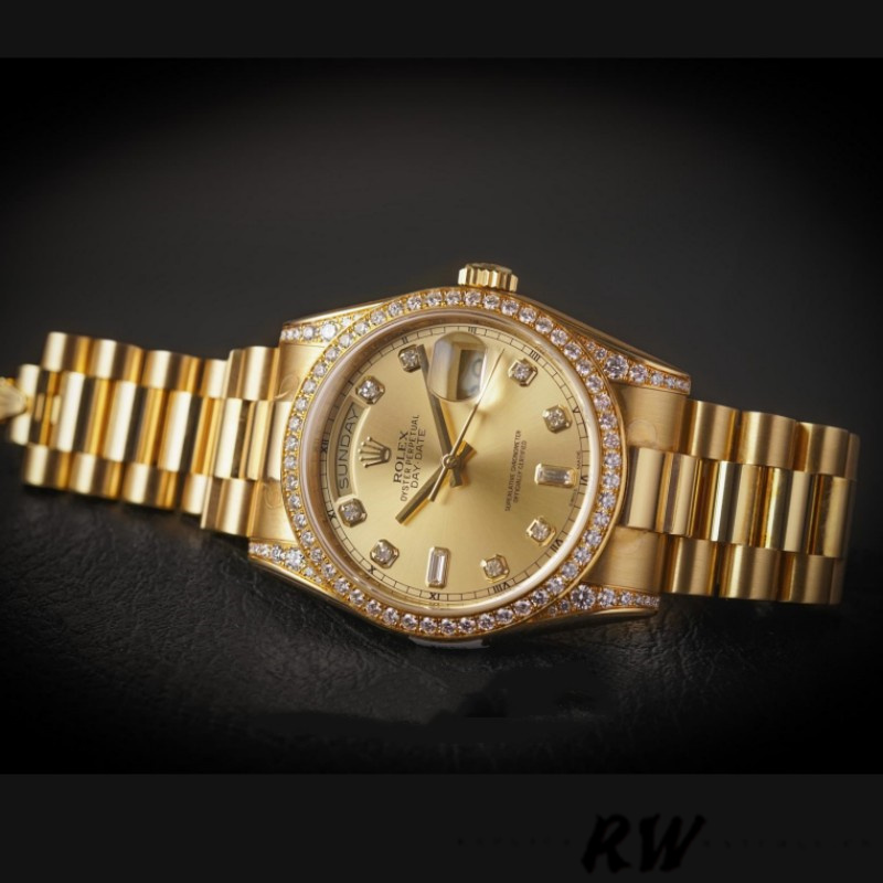 Rolex Day-Date 118388 Yellow Gold Champagne Dial 36MM Unisex Replica Watch - Image 3