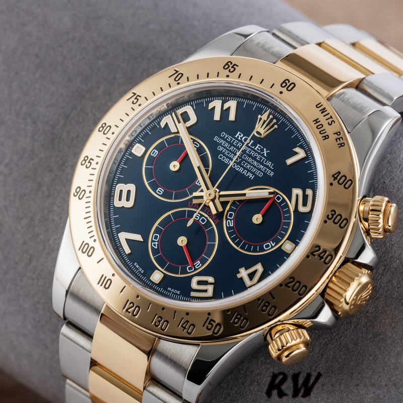 Rolex Daytona 116523 Steel Yellow Gold Blue Racing Dial 40mm Mens Replica Watch - Image 3