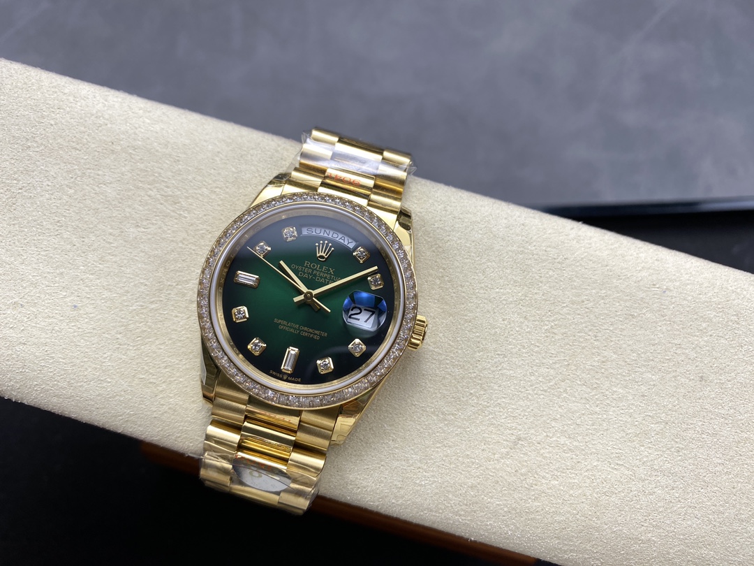 Rolex Day-Date 128348RBR Green Ombre Diamond Dial Yellow Gold 36MM Unisex Replica Watch - Image 6