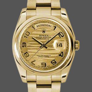Rolex Day-Date 118208 Yellow Gold Arabic Numeral Wave Champagne Dial 36mm Unisex Replica Watch