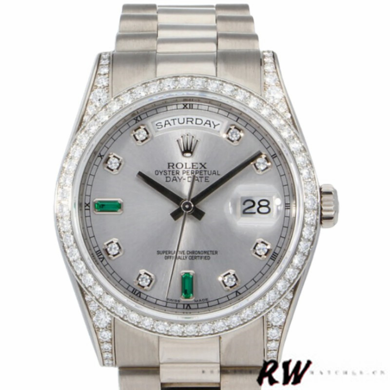 Rolex Day-Date 118389 White Gold Silver Dial 36MM Unisex Replica Watch - Image 2