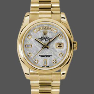 Rolex Day-Date 118208 Yellow Gold Meteorite Grey Diamond Dial 36mm Unisex Replica Watch