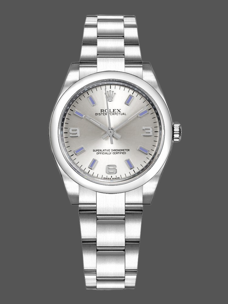 Rolex Oyster Perpetual 177200 Silver Dial Blue Markers 31mm Lady Replica Watch