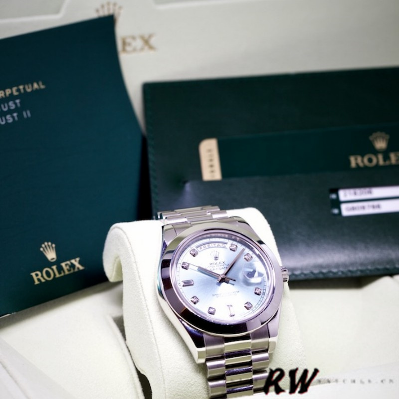 Rolex Day-Date 218206 Ice Blue Diamond Dial Platinum 41MM Mens Replica Watch - Image 6
