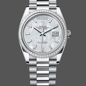 Rolex Day Date 36 MOP Dial Diamond Bezel Platinum m128396tbr 0022
