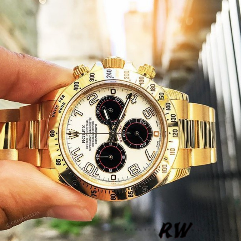 Rolex Daytona 116528 White Arabic Dial Yellow Gold 40mm Mens Replica Watch - Image 12