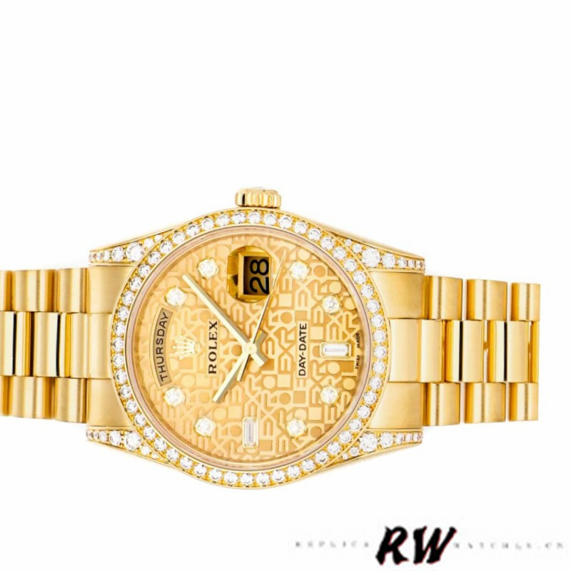 Rolex Day-Date 118388 Champagne Jubilee Diamond Dial Yellow Gold 36MM Unisex Replica Watch - Image 5