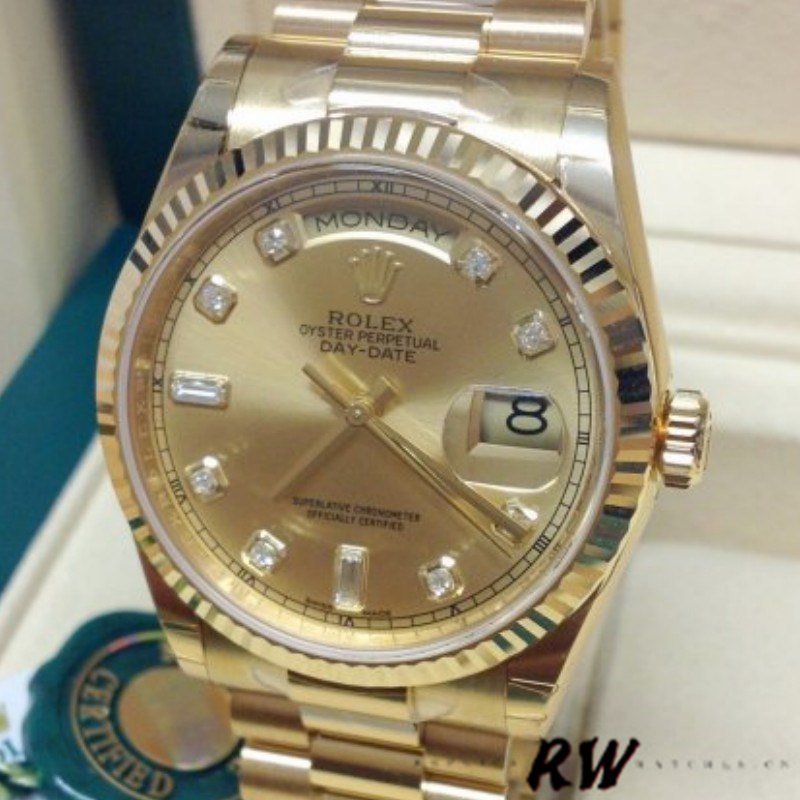 Rolex Day-Date 118238 Champagne Diamond Dial 36mm Unisex Replica Watch - Image 2