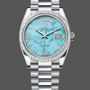 Rolex Day Date 36 Platinum Turquoise Diamond-Set Roman Dial Diamond Bezel m128396tbr 0016