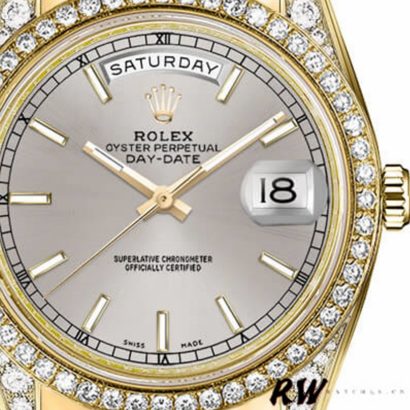Rolex Day-Date 118388 Yellow Gold Silver Index Dial 36MM Unisex Replica Watch - Image 2