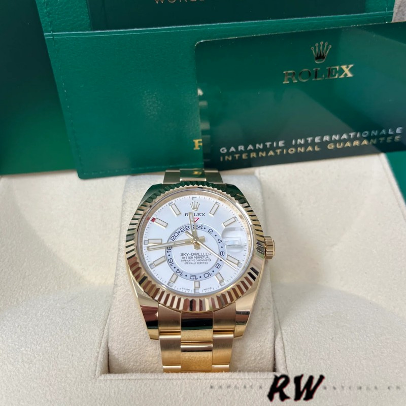 Rolex Sky-Dweller 326938 Yellow Gold White Dial 42mm Mens Replica Watch - Image 6