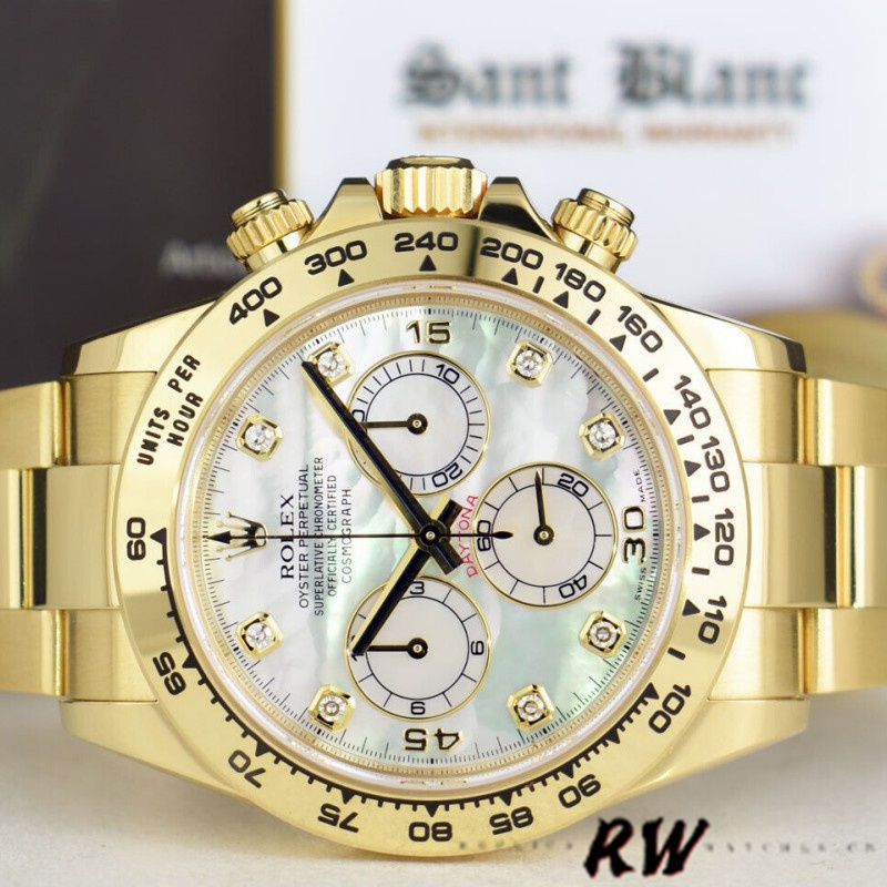 Rolex-Daytona 116528 Yellow Gold MOP Diamond 40mm Mens Replica Watch - Image 3