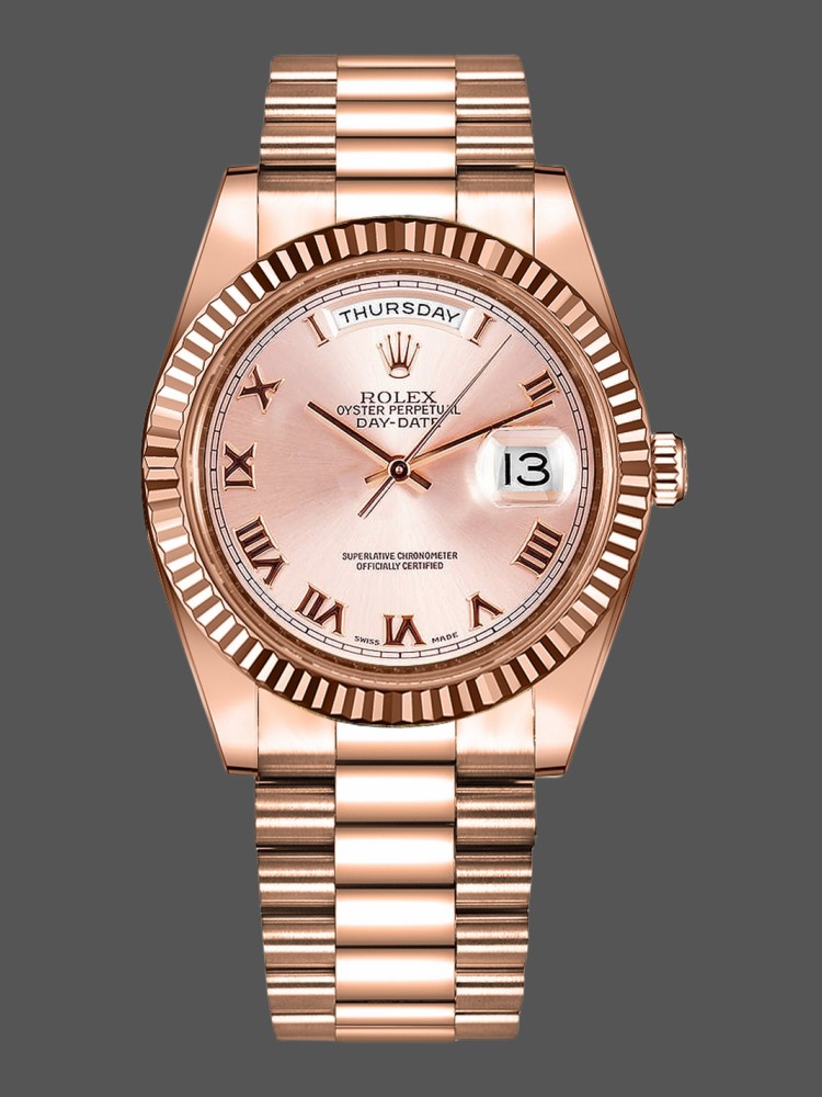 Rolex Day-Date 218235 Pink Roman Numerals Dial Rose Gold 41MM Mens Replica Watch
