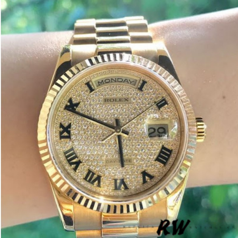 Rolex Day-Date 118238 Pave diamond dial 36mm Unisex Replica Watch - Image 2