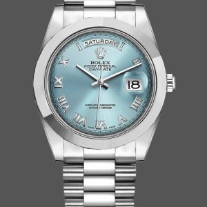 Rolex Day-Date 218206 Ice Blue Roman Numeral Dial Platinum 41MM Mens Replica Watch