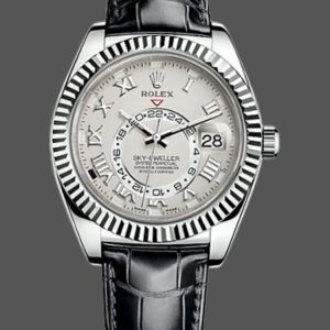 Rolex Sky-Dweller 326139 Ivory Roman Dial Leather Strap 42MM Mens Replica Watch